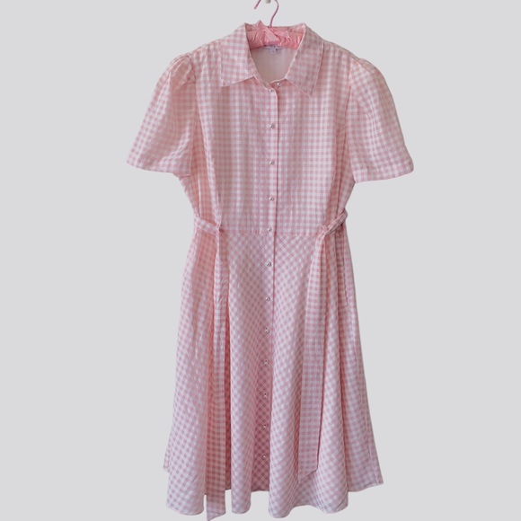 Preston & York Dresses Preston York Pink Gingham Tie Waist Button